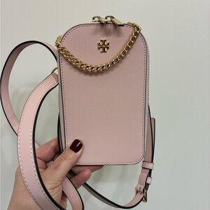 Tory Burch  Pink Blush Emerson Leather Phone Crossbody Bag